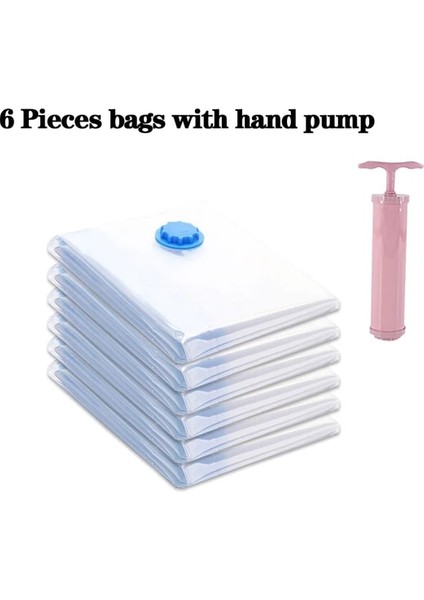 6 Pompalı Torba 30X50CM 6 Paket Vakum Saklama Torbaları Yerden Tasarruflu Vakum Mühürleyen Sıkıştırma Saklama Torbaları El Pompası ile Yorgan Battaniye Giysileri Için Kullanılır (Yurt Dışından)
