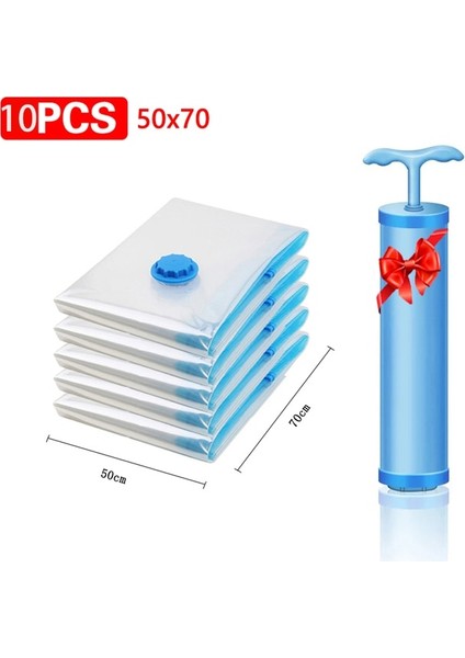 10 Adet 50X70 Vanalı Vakumlu Saklama Torbaları Şeffaf Katlanır Sıkıştırılmış Yerden Tasarruflu Seyahat Mühür Paket Organizatörleri Havlu Bez Battaniye (Yurt Dışından)