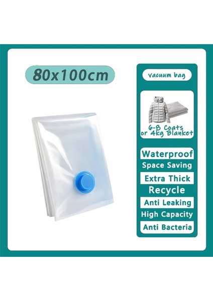 80 x 100 cm 1 Adet 1 Adet Vakum Saklama Torbaları Space Saver Vakumlu Mühür Çanta Yorgan Elbise Havlu Yastık Yatak Battaniye Depolama Sızdırmaz (Yurt Dışından)