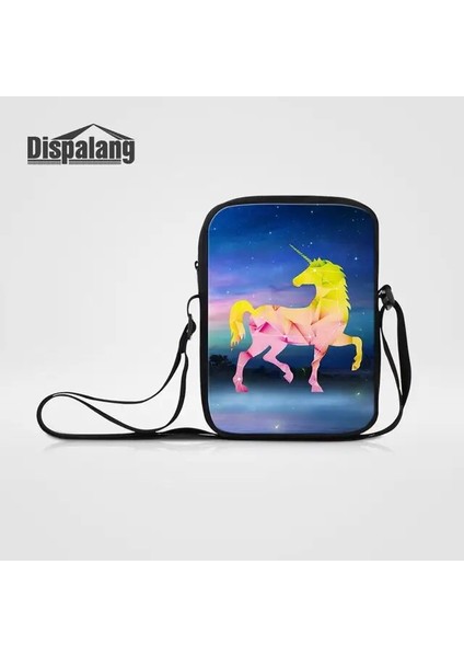Mini Messenger BAG49 23X17X5CM Evren Uzay Unicorn Kadın Vintage Messenger Çanta Özel Görüntü Baskı Bayanlar Rahat Çanta Kızlar Mini Crossbody Omuz Çantası (Yurt Dışından)