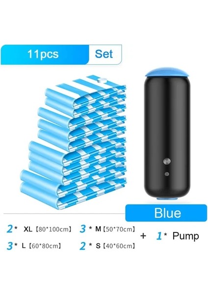 Mavi Pompa-10 Torba Us Plug Çok Fonksiyonlu Hava Vakum Pompası Şişirme Makinesi Giysi Saklama Çantası Organizatör Gıda Sous Vide Vakumlama Makinesi Ambalaj Paketleyici (Yurt Dışından)