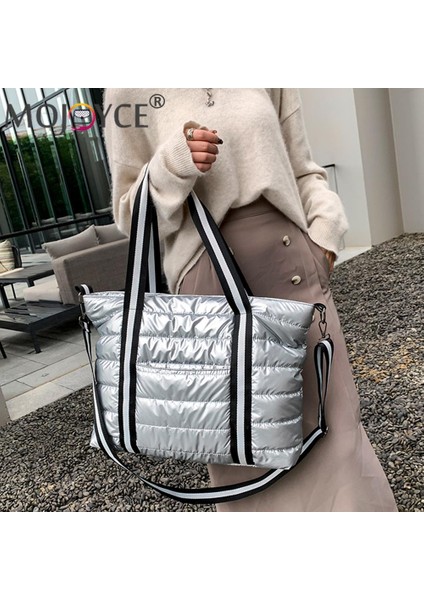 Stil 9 Gümüş Taşınabilir Kadın Uzay Yastıklı Naylon Messenger Tote Çanta Moda Sonbahar Kış Düz Renk Büyük Kapasiteli Fermuar Üst Saplı Çanta (Yurt Dışından) fiyatları