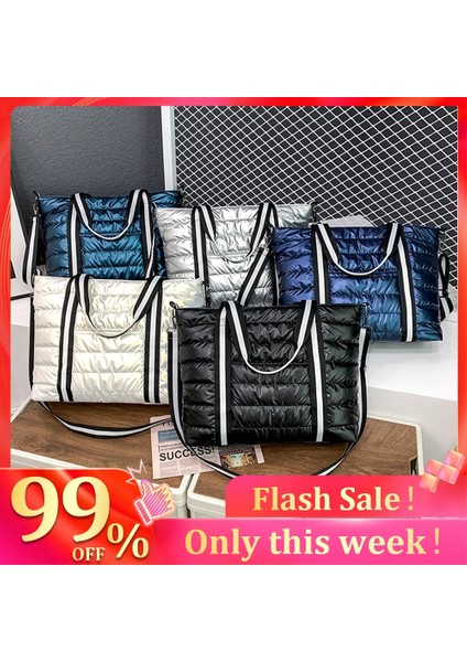 Stil 9 Gümüş Taşınabilir Kadın Uzay Yastıklı Naylon Messenger Tote Çanta Moda Sonbahar Kış Düz Renk Büyük Kapasiteli Fermuar Üst Saplı Çanta (Yurt Dışından) fırsatları