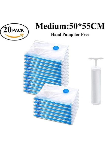 Orta 20 Adet M Vakum Saklama Torbaları Giysi Yatak Orta 50X55 cm Seyahat Çanta Düzenleyici Çift Fermuarlı El-Pumpseal Max Ücretsiz Yer Tasarrufu (Yurt Dışından)