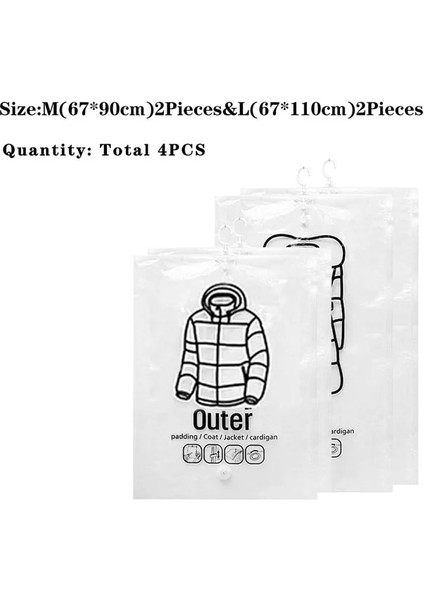 2 Adet M ve 2 Adet L Asılı Saklama Torbaları Yerden Tasarruf Sağlayan Vakum Sızdırmazlık Organizatör Askı ile Ev Dolapları Dolap Tozluk Giysi Saklamak Için (Yurt Dışından)