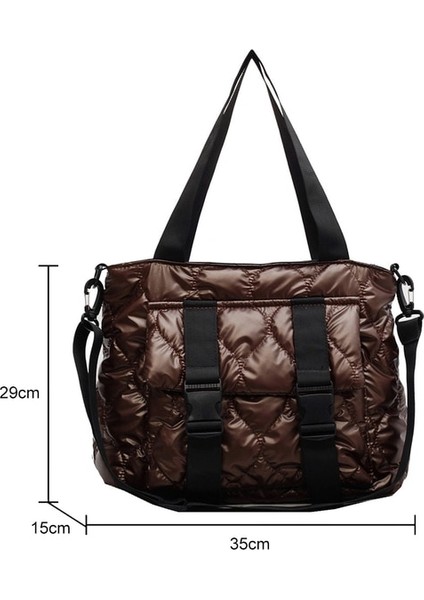 Kahverengi Moda Büyük Bez Yastıklı Çanta Tasarımcısı Kapitone Kadın Omuz Çantaları Lüks Naylon Uzay Pamuk Crossbody Çanta Kış Çanta (Yurt Dışından)