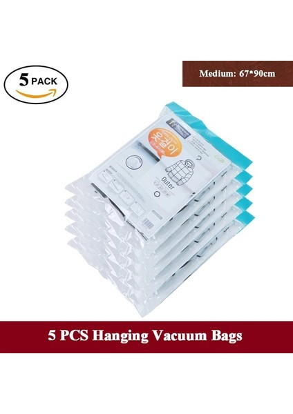 5 Adet Orta Askılı Dolap Vakum Saklama Torbaları Orta ve Büyük Boy Organizatör Yerden Tasarruf Dolap Sıkıştırılmış Askı Elbise Organizasyonu (Yurt Dışından)