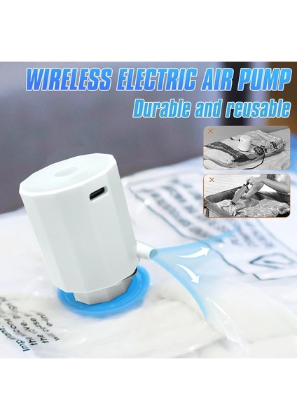 Hava Pompası Seti Kablosuz Elektrikli Hava Pompası ile Vakumlu Saklama Torbası Seti Yerden Tasarruflu Ev Organizatör Dış Mekan Seyahat Depolama Için Vakumlu Mühürlü Çanta (Yurt Dışından) fiyatları