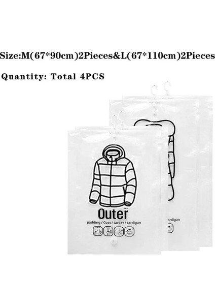 2 Adet M ve 2 Adet L Askı Dolapları ile Vakum Torbaları Uzay Tasarrufu Nem Geçirmez Depolama Toz Kapağı Giysi Saklama Yan Çekme Dolap Dolap Organizatör (Yurt Dışından)