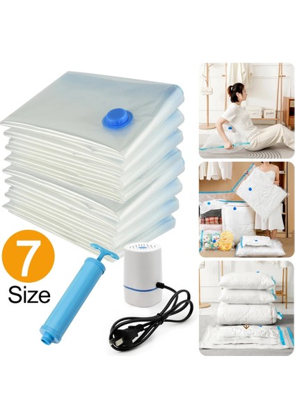 12 Adet Çanta 7 Boyutları Yeniden Kullanılabilir Vakum Torbaları Pompa Kapaklı Vakum Sıkıştırma Mühürleyen Çanta Giysi Saklamak Için Yerden Tasarruf Büyük Konteyner (Yurt Dışından) indirimleri