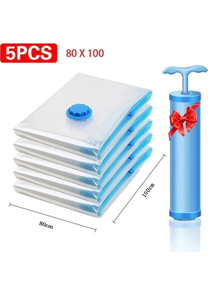 5 Adet 80X100 Vakum Saklama Torbaları Yerden Tasarruflu Sızdırmazlık Sıkıştırılmış Paket Çanta Seyahat Yeniden Kullanılabilir Sıkıştırma Vakum Giysi Organizatör Kapakları (Yurt Dışından)