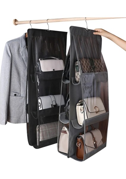 A-6 6 Cepler Temizle Asılı Çanta Çanta Tote Çanta Depolama Organizatör Dolap Raf Çantası Yerden Tasarruf Çanta Paketi Siyah ve Beyaz (Yurt Dışından) modelleri