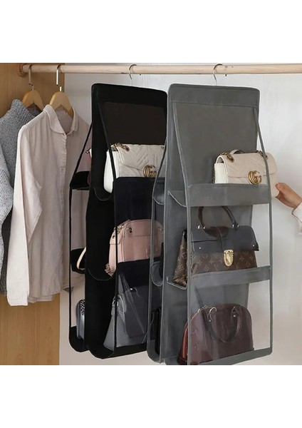 A-6 6 Cepler Temizle Asılı Çanta Çanta Tote Çanta Depolama Organizatör Dolap Raf Çantası Yerden Tasarruf Çanta Paketi Siyah ve Beyaz (Yurt Dışından) fırsatları
