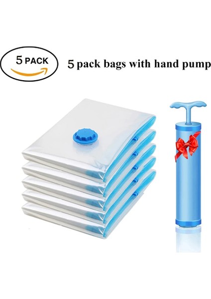 5 Adet Pompalı Çanta 60X80CM 5 Adet El Pompalı Vakum Saklama Torbaları Space Saver Çantalar Giysi Organizasyonu Için Sıkıştırma Seyahat Essentials Mühürleyen Çantalar (Yurt Dışından) fırsatları