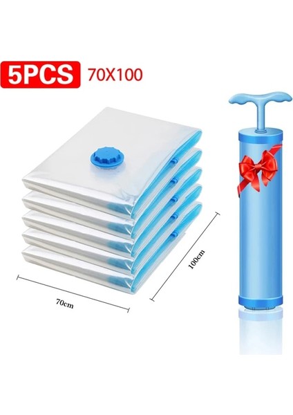 5 Adet 70X100 1/5/10 Adet Vakum Saklama Çantası Yerden Tasarruf Sağlayan Seyahat Saklama Çantası Yatak Yastık Havlu Giyim El Pompası ile Vakum Poşeti Ambalaj (Yurt Dışından)
