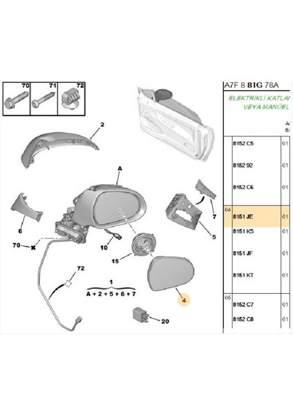 Ayna Camı Sol 207 308 (70910015-8151JE)