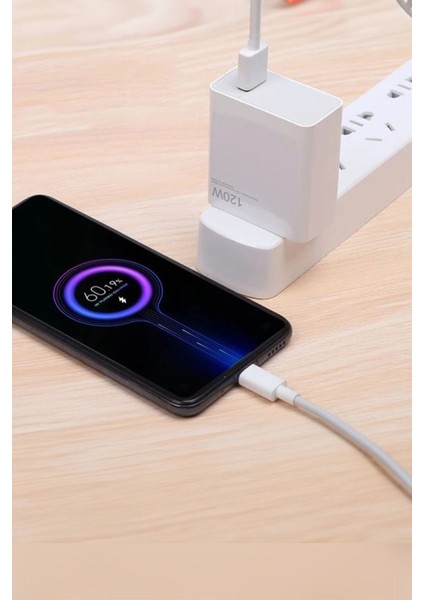 Instagrom Xiaomi Huawei Oppo Poco Uyumlu Turbo 120W Hızlı Şarj Destekli Adaptör ve Kablo Seti Beyaz