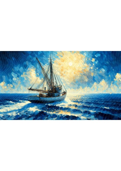 Gün Doğumunda Balıkçı Teknesi Manzaralı Arkaplan 200 x 150 cm Fon Duvar Örtüsü