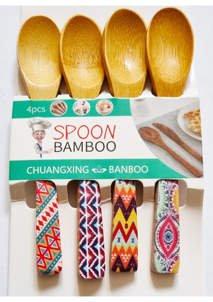 4'lü Bambu Ahşap Desenli Spoon Bamboo Ölçü Kaşığı 13CM fiyatları