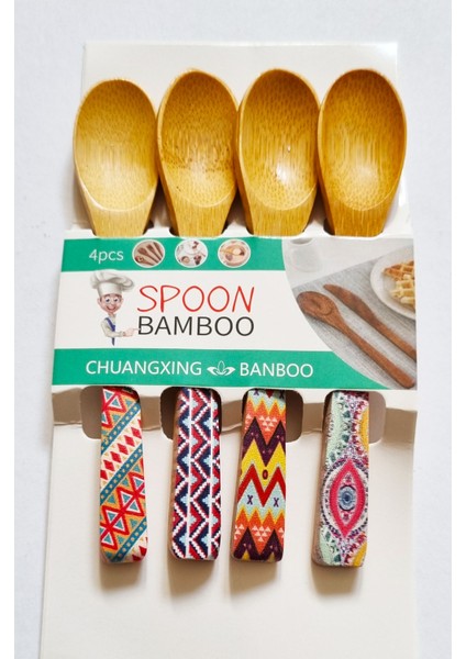 4'lü Bambu Ahşap Desenli Spoon Bamboo Ölçü Kaşığı 13CM modelleri