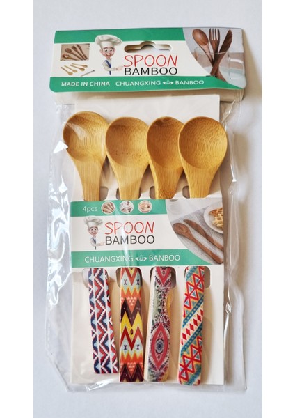 4'lü Bambu Ahşap Desenli Spoon Bamboo Yuvarlak Ağızlı Dondurma Kaşığı Ölçü Kaşığı 16CM Kaşık fiyatları