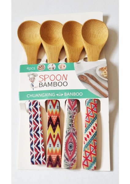 4'lü Bambu Ahşap Desenli Spoon Bamboo Yuvarlak Ağızlı Dondurma Kaşığı Ölçü Kaşığı 16CM Kaşık modelleri