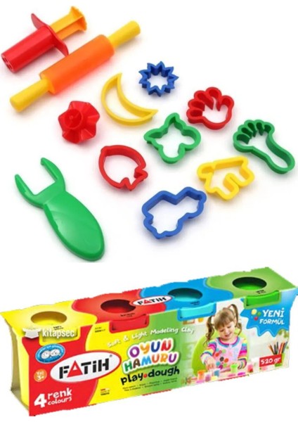 12 Parça Colorbank Mutfak Oyun Hamuru Kalıpları & Fatih 4 Renk 520GR Oyun Hamuru