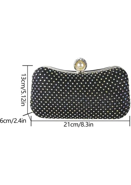 Siyah Lüks Kadın Akşam Çanta Elmas Lüks Debriyaj Çanta Parti Parlak Taklidi Bayan Altın Siyah Zincir Omuz Çantası Çanta Debriyaj (Yurt Dışından)