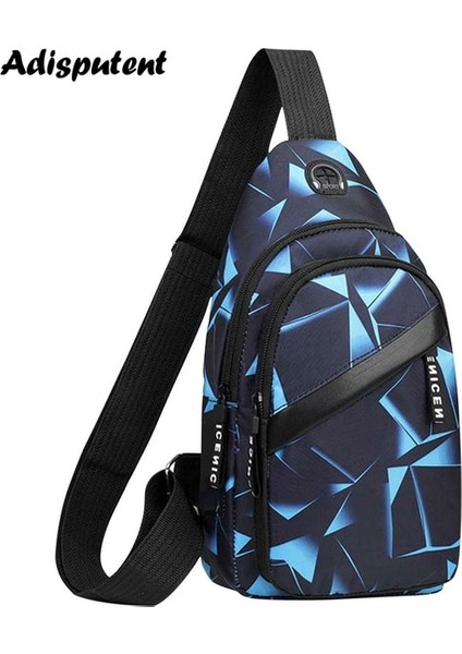 D2-Blue Erkek Göğüs Çantası Kulaklık Delikli USB Şarj Çantaları Çok Fonksiyonlu Sling Çanta Anti Hırsızlık Seyahat Paketi Erkek Iş Omuz Çantaları (Yurt Dışından)