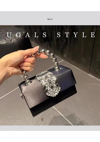 Siyah 18X8.5X10CM Lüks Saten Kare Kutu Kadın Çanta Kristal Parlak Rhinestones Elmas Gece Çantası Düğün Parti Debriyaj Çanta Crossbody Çanta (Yurt Dışından)