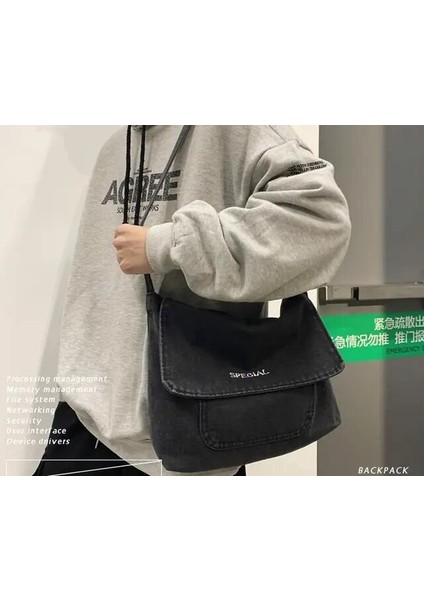 Siyah Avrupa ve Amerika Birleşik Devletleri Yeni Denim Çanta Erkek ve Kadın Kanvas Omuz Çantası (Yurt Dışından)