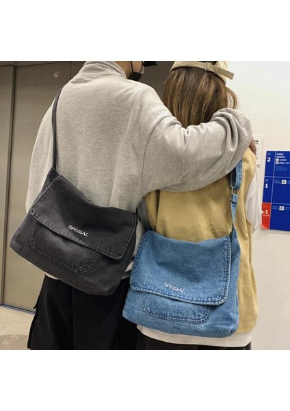 Siyah Avrupa ve Amerika Birleşik Devletleri Yeni Denim Çanta Erkek ve Kadın Kanvas Omuz Çantası (Yurt Dışından) fiyatları