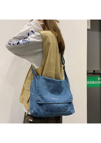 Siyah Avrupa ve Amerika Birleşik Devletleri Yeni Denim Çanta Erkek ve Kadın Kanvas Omuz Çantası (Yurt Dışından) modelleri