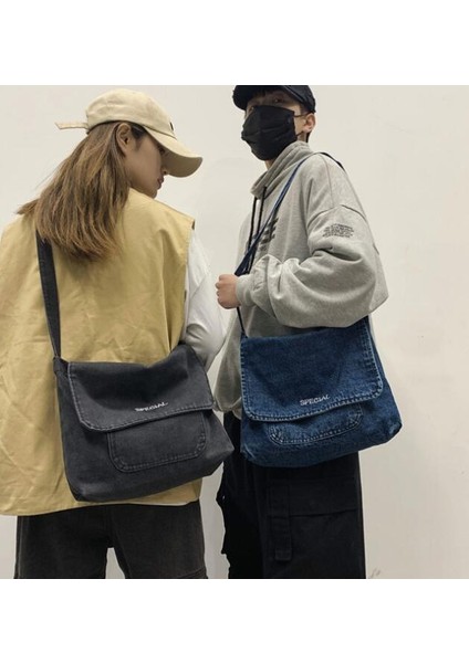Siyah Avrupa ve Amerika Birleşik Devletleri Yeni Denim Çanta Erkek ve Kadın Kanvas Omuz Çantası (Yurt Dışından) indirimleri