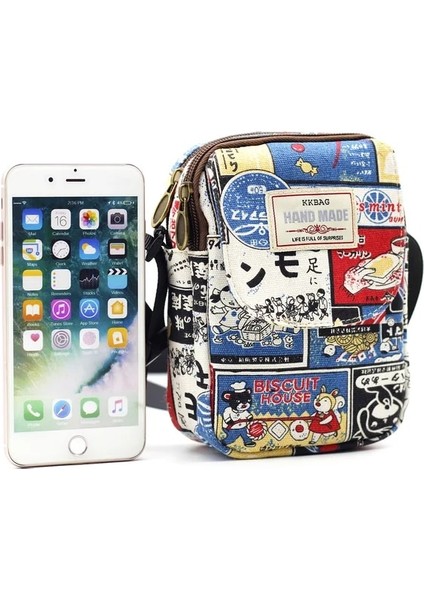 Mutlu Rahat Crossbody Çanta Kadın Erkek Tuval Sevimli Karikatür Küçük Kare Tote Öğrencileri Basit Baskılı Moda Fermuar Omuz Çantaları (Yurt Dışından)