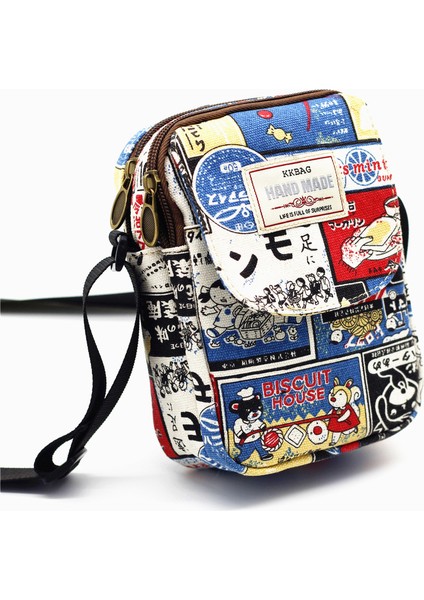 Mutlu Rahat Crossbody Çanta Kadın Erkek Tuval Sevimli Karikatür Küçük Kare Tote Öğrencileri Basit Baskılı Moda Fermuar Omuz Çantaları (Yurt Dışından) fiyatları