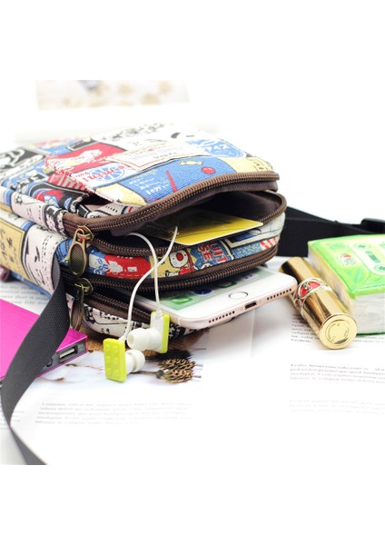 Mutlu Rahat Crossbody Çanta Kadın Erkek Tuval Sevimli Karikatür Küçük Kare Tote Öğrencileri Basit Baskılı Moda Fermuar Omuz Çantaları (Yurt Dışından) modelleri