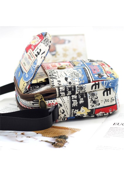 Mutlu Rahat Crossbody Çanta Kadın Erkek Tuval Sevimli Karikatür Küçük Kare Tote Öğrencileri Basit Baskılı Moda Fermuar Omuz Çantaları (Yurt Dışından) indirimleri