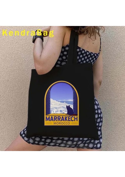 B 251 35X40 cm Kazablanka Fas Haritası Bayrağı Seyahat Hatıra Fas Kız Aşk Kalp Omuz Kanvas Tote Çanta Harajuku Alışveriş Pamuk Çanta (Yurt Dışından)