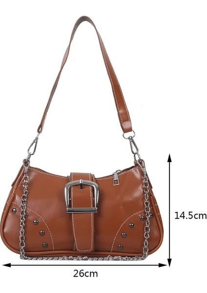 Açık Kahverengi Kadın Hilal Çanta Moda Serin Tarzı Koltukaltı Çanta Düz Renk Bayan Kız Yüksek Kaliteli Büyük Çanta Zincir Süsleme ile (Yurt Dışından)