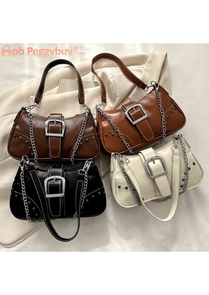 Açık Kahverengi Kadın Hilal Çanta Moda Serin Tarzı Koltukaltı Çanta Düz Renk Bayan Kız Yüksek Kaliteli Büyük Çanta Zincir Süsleme ile (Yurt Dışından) fiyatları