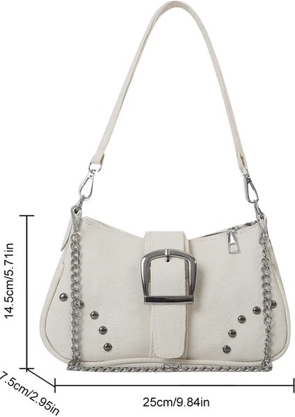 Beyaz Kadın Moda Koltuk Altı Çanta Y2K Rahat Koltuk Altı Çanta Kanvas Serin Koltuk Altı Çanta Fermuar Kapatma Çok Yönlü Arkadaş Çanta (Yurt Dışından)