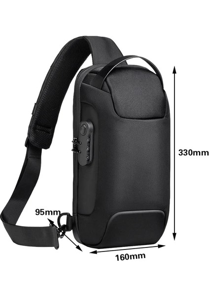 Siyah Erkek Çok Fonksiyonlu Anti-Hırsızlık USB Omuz Çantası Erkek Çanta Omuz Crossbody Seyahat Sling Göğüs Çanta Paketi Messenger Paketi Erkek (Yurt Dışından)