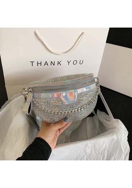 Gümüş Bel Çantası Elmas Lazer Kadın Bel Çantası Zincir Fanny Paketi Lüks Omuz Crossbody Göğüs Çanta Tasarımcı Çanta Çanta Kadın Kemer Çantası (Yurt Dışından) fiyatları