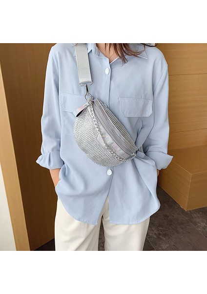 Gümüş Bel Çantası Elmas Lazer Kadın Bel Çantası Zincir Fanny Paketi Lüks Omuz Crossbody Göğüs Çanta Tasarımcı Çanta Çanta Kadın Kemer Çantası (Yurt Dışından) modelleri