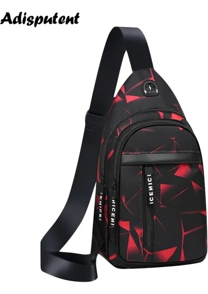 E2-Red Erkek Göğüs Çantası Kulaklık Delikli USB Şarj Çantaları Çok Fonksiyonlu Sling Çanta Anti Hırsızlık Seyahat Paketi Erkek Iş Omuz Çantaları (Yurt Dışından)