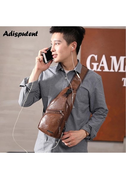 E2-Red Erkek Göğüs Çantası Kulaklık Delikli USB Şarj Çantaları Çok Fonksiyonlu Sling Çanta Anti Hırsızlık Seyahat Paketi Erkek Iş Omuz Çantaları (Yurt Dışından) modelleri