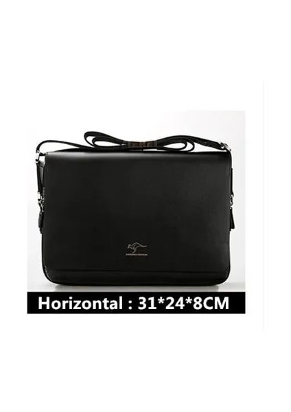 Siyah 31X24X8 cm Kanguru Lüks Marka Vintage Erkek Haberci Çanta Erkekler Için Deri Iş Omuz Çantası Erkek Crossbody Çanta Kahverengi Rahat Evrak Çantası (Yurt Dışından)