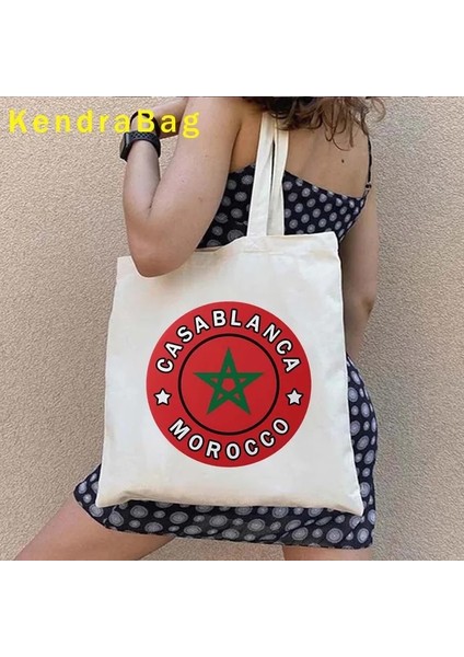 255 35X40 cm Kazablanka Fas Haritası Bayrağı Seyahat Hatıra Fas Kız Aşk Kalp Omuz Kanvas Tote Çanta Harajuku Alışveriş Pamuk Çanta (Yurt Dışından)