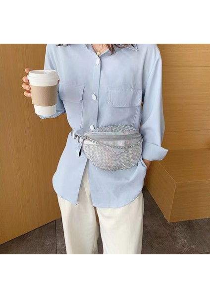 Gümüş Bel Çantası Elmas Lazer Kadın Bel Çantası Zincir Fanny Paketi Lüks Omuz Crossbody Göğüs Çanta Tasarımcı Çanta Çanta Kadın Kemer Çantası (Yurt Dışından) indirimleri